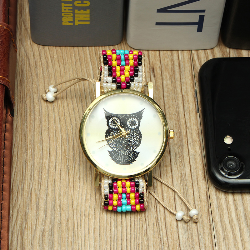 Custom-Folk-Style-Cartoon-Owl-Pattern-Alloy-Case-Cute-Casual-Women-Quartz-Wrist-Watch-1159834