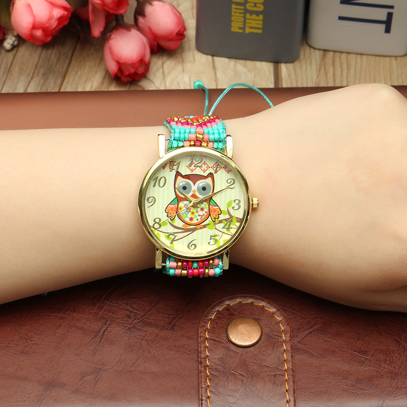 Custom-Folk-Style-Cartoon-Owl-Pattern-Alloy-Case-Cute-Casual-Women-Quartz-Wrist-Watch-1159834