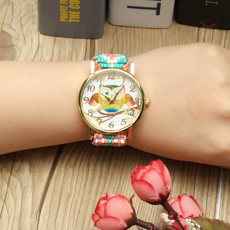 Custom-Folk-Style-Cartoon-Owl-Pattern-Alloy-Case-Cute-Casual-Women-Quartz-Wrist-Watch-1159834