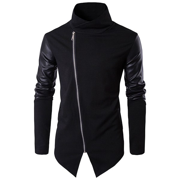 Asymmetric-Tilt-Inclined-Zipper-Placket-Splicing-Leather-Sleeve-Stand-Collar-Stylish-Jacket-for-Men-1253367