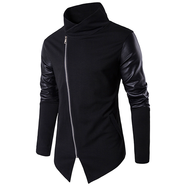 Asymmetric-Tilt-Inclined-Zipper-Placket-Splicing-Leather-Sleeve-Stand-Collar-Stylish-Jacket-for-Men-1253367
