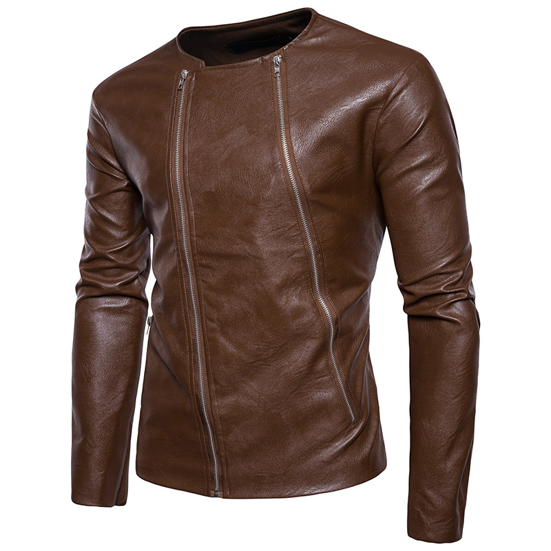 Diagonal-Double-Zipper-O-Neck-PU-Faux-Leather-Jacket-for-Men-1343540