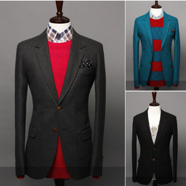 Fashionable-Mens-Solid-Color-Contracted-Two-Buckle-Tweed-Suit-953299