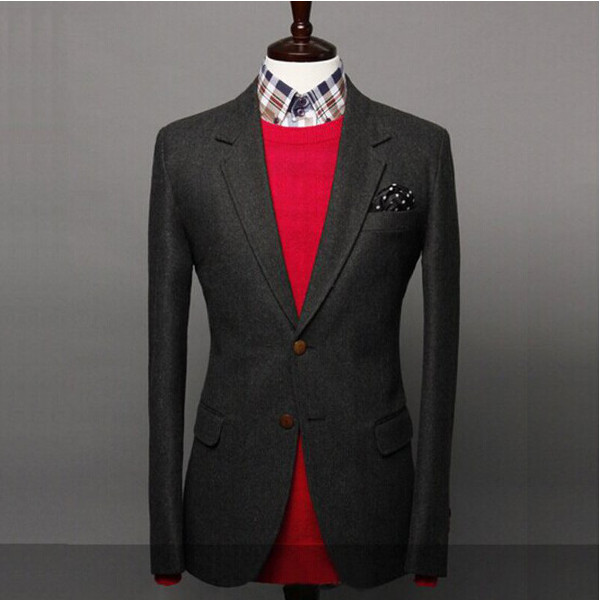 Fashionable-Mens-Solid-Color-Contracted-Two-Buckle-Tweed-Suit-953299