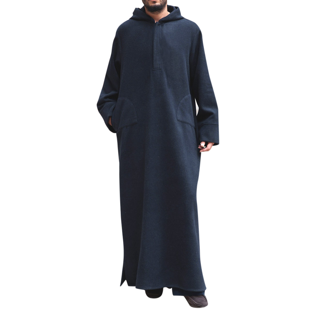 TWO-SIDED-Mens-Thick-Warm-Loose-Half-open-Solid-Color-Hooded-Kaftan-Long-Shirts-1400116