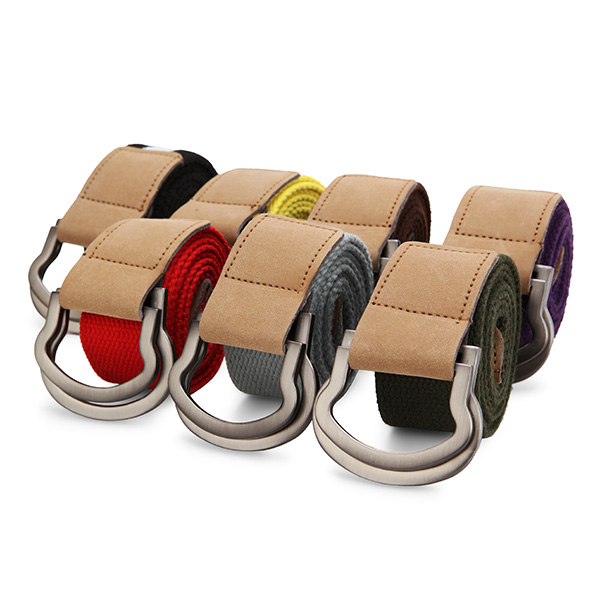 115CM-Men-Double-Ring-Loop-Canvas-Belt--Alloy-Leather-Buckle-Pants-Strip-992439