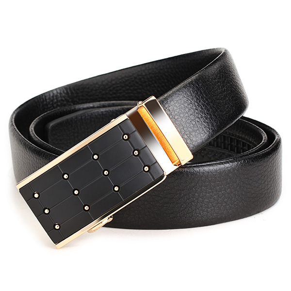 120CM-Men-First-Floor-Cowhide-Grid-Frosted-Gold-Alloy-Adjustable-Automatic-Buckle-Belt-1010385