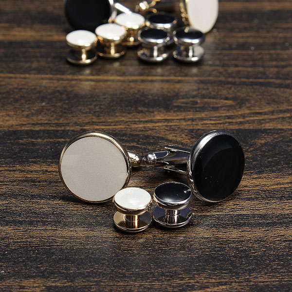 Cufflinks-Shirt-Studs-Set-Men-Elegant-Black-White-Tuxedo-Formal-Suit-915553