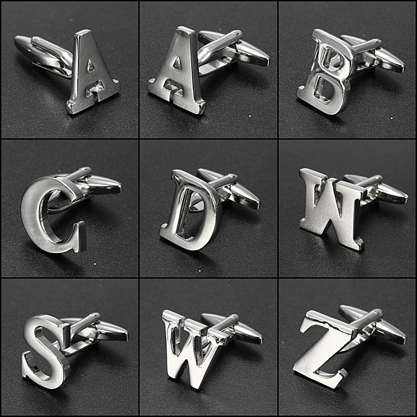 Men-Shirt-Suit-Wedding-Letter-Stainless-Steel-Silver-Cufflinks-Gift-915152