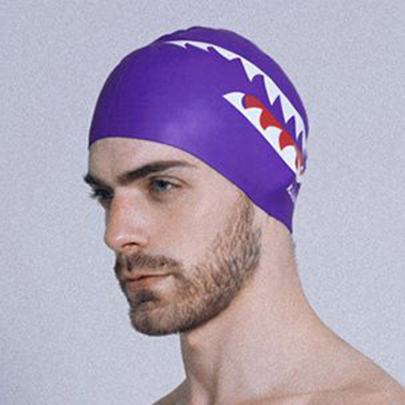 Individual-Shark-Print-Waterproof-Non-slip-Silicone-Swimming-Cap-Oversized-Comfortable-Earmuffs-Bean-1346594
