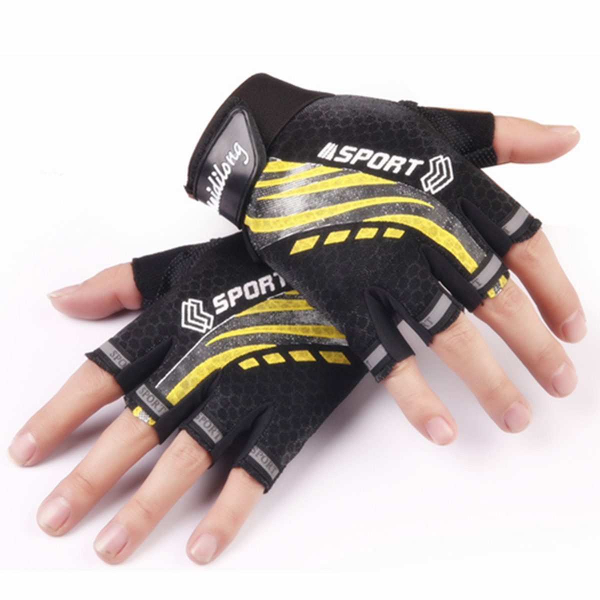 Unisex-Microfiber-Cycling-Bicycle-Half-Finger-Gloves-Gym-Outdoor-Sport-Fingerless-Mittens-1102329