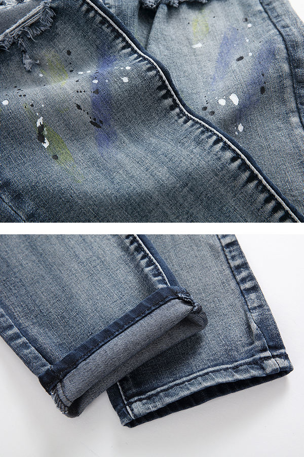 Men-Hole-Ripped-Splashed-Painting-Fashion-Washed-Elastic-Jeans-1118637
