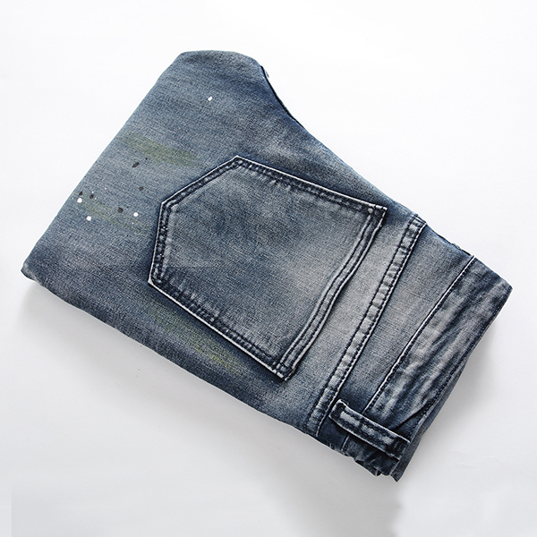 Men-Hole-Ripped-Splashed-Painting-Fashion-Washed-Elastic-Jeans-1118637