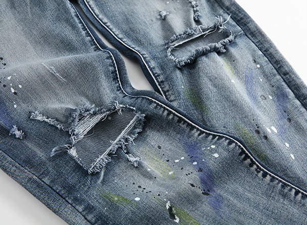 Men-Hole-Ripped-Splashed-Painting-Fashion-Washed-Elastic-Jeans-1118637