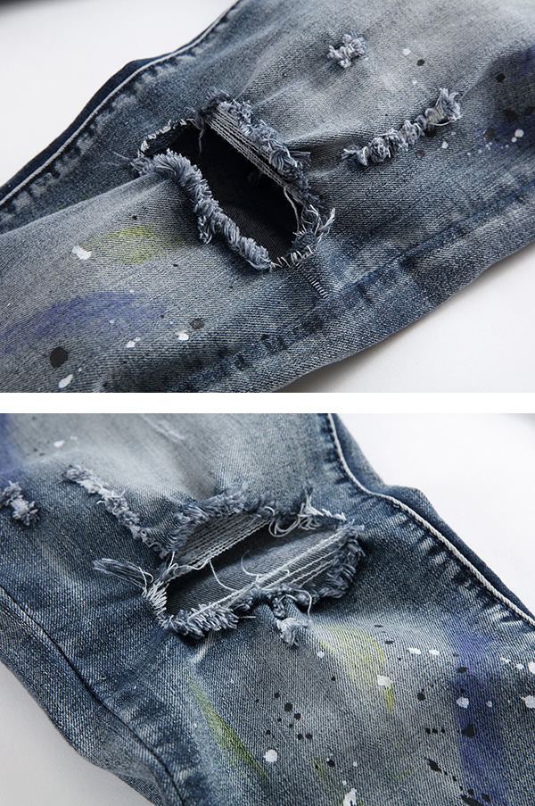 Men-Hole-Ripped-Splashed-Painting-Fashion-Washed-Elastic-Jeans-1118637