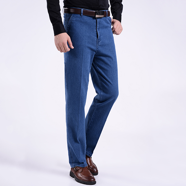 Men-Summer-Basic-Denim-Straight-Leg-Loose-Elastic-High-Waist-Cargo-Long-Jeans-1153369