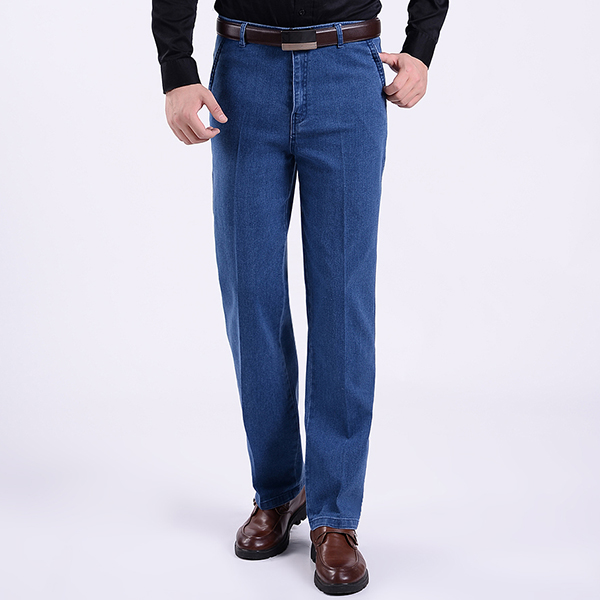 Men-Summer-Basic-Denim-Straight-Leg-Loose-Elastic-High-Waist-Cargo-Long-Jeans-1153369