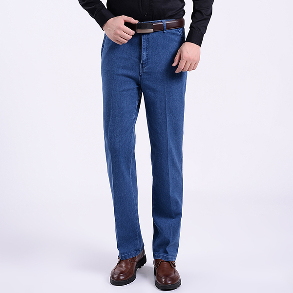 Men-Summer-Basic-Denim-Straight-Leg-Loose-Elastic-High-Waist-Cargo-Long-Jeans-1153369