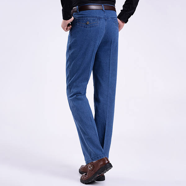 Men-Summer-Basic-Denim-Straight-Leg-Loose-Elastic-High-Waist-Cargo-Long-Jeans-1153369