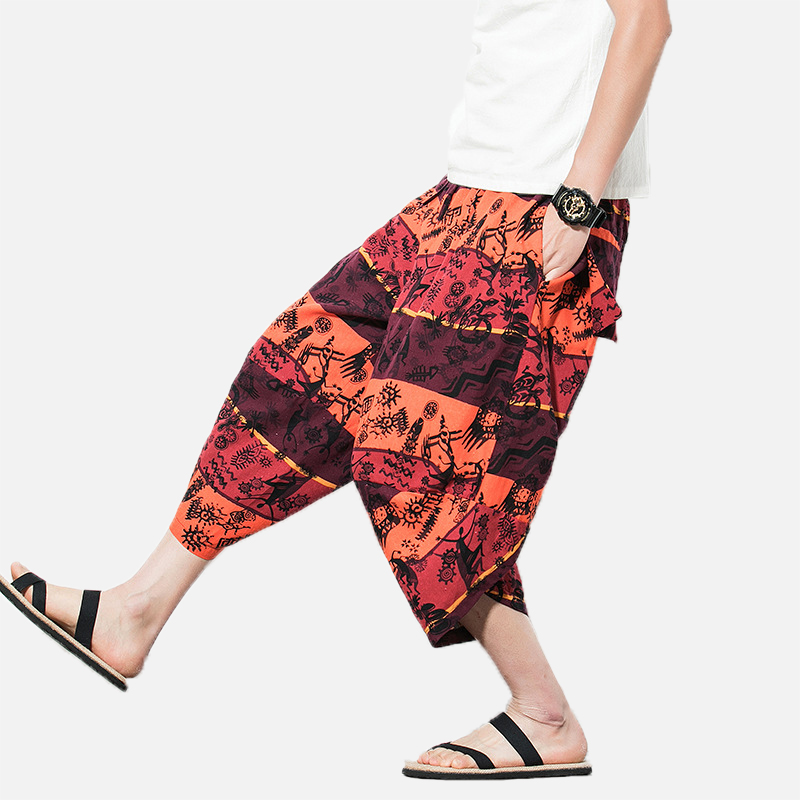 Loose-Breathable-Ethnic-Style-Printed-Cotton-Linen-Radish-Pants-Cropped-Bloomers-1490470