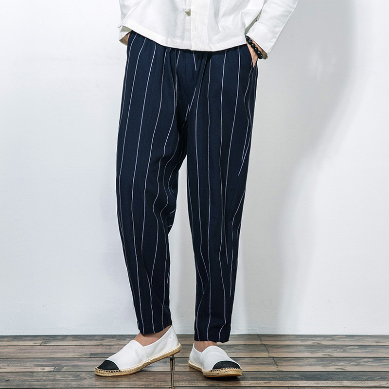 Men-Casual-Cotton-Baggy-Harem-Pants-Fashion-Vintage-Stripes-Straight-Long-Trousers-1316490