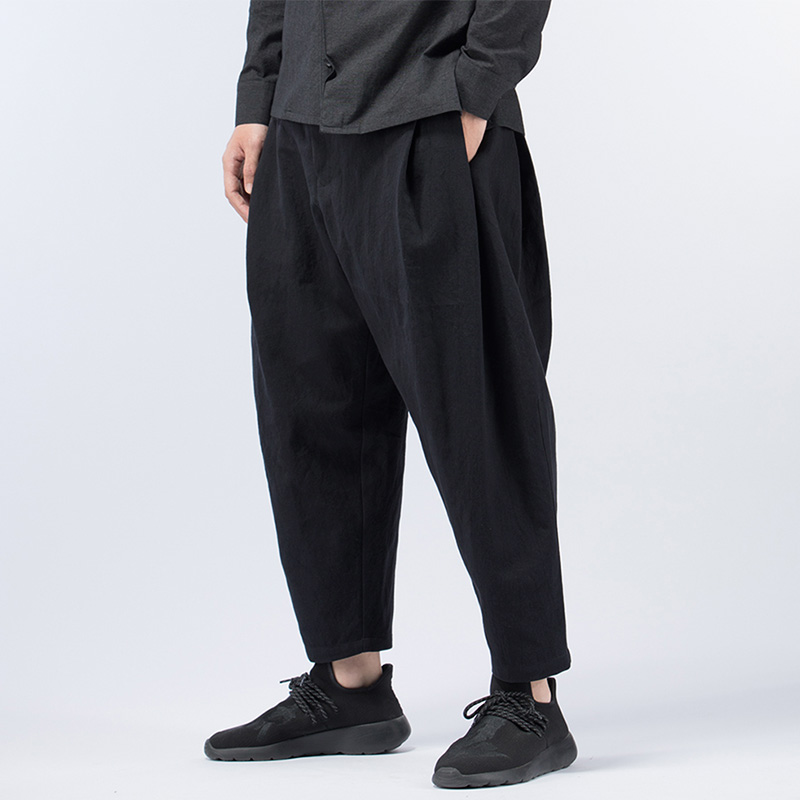 TWO-SIDED-Mens-Multi-Fold-Cotton-Linen-Loose-Mid-Waist-Casual-Baggy-Harem-Pants-1380431