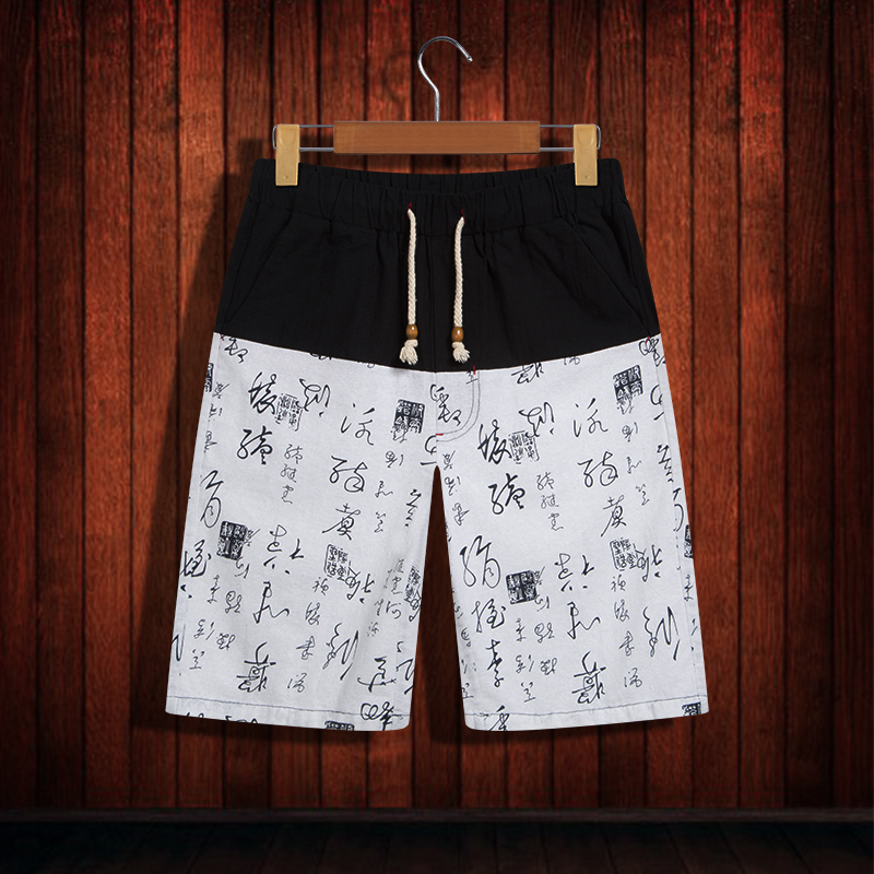 Chinese-Style-Mens-Cotton-Linen-Breathable-Splicing-Color-Blocking-Antibacterial-Knee-Length-Shorts-1295070