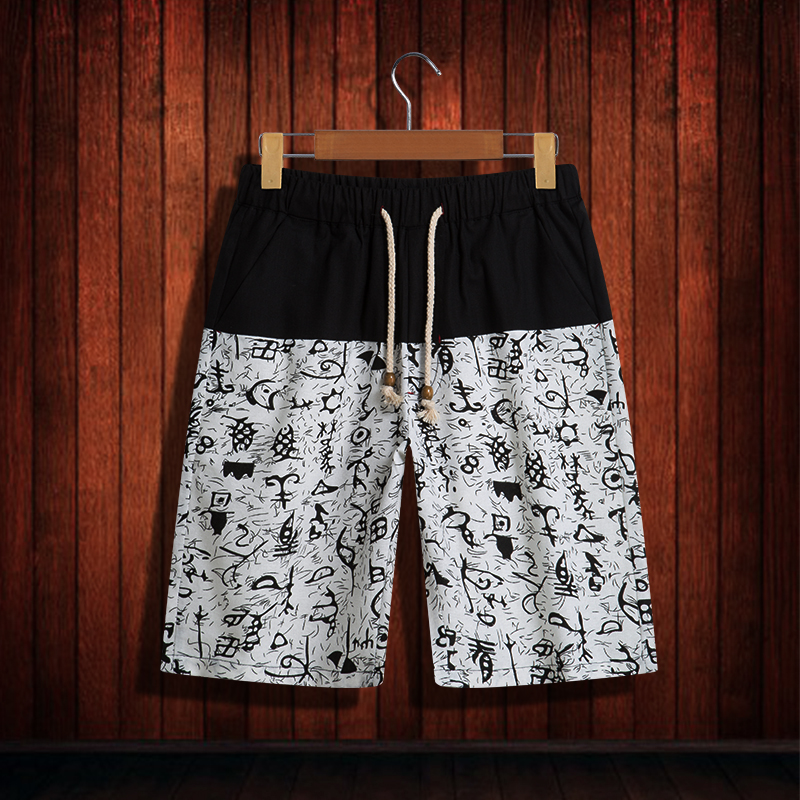 Chinese-Style-Mens-Cotton-Linen-Breathable-Splicing-Color-Blocking-Antibacterial-Knee-Length-Shorts-1295070