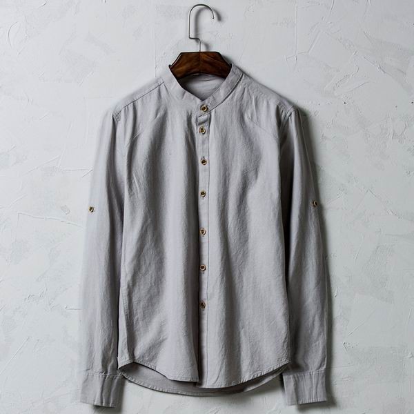 5-Colors-Vintage-Loose-Solid-Color-Cotton-Linen-Stand-Collar-Long-Sleeved-Shirts-1047524