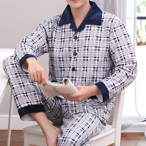 Comfortable-Warm-Plaid-Casual-Home-Sleeping-Pajamas-Suit-for-Men-1256163