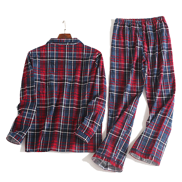 Cotton-Comfortable-Plaid-Long-Sleeve-Casual-Home-Sleeping-Pajamas-Suit-for-Men-1256213