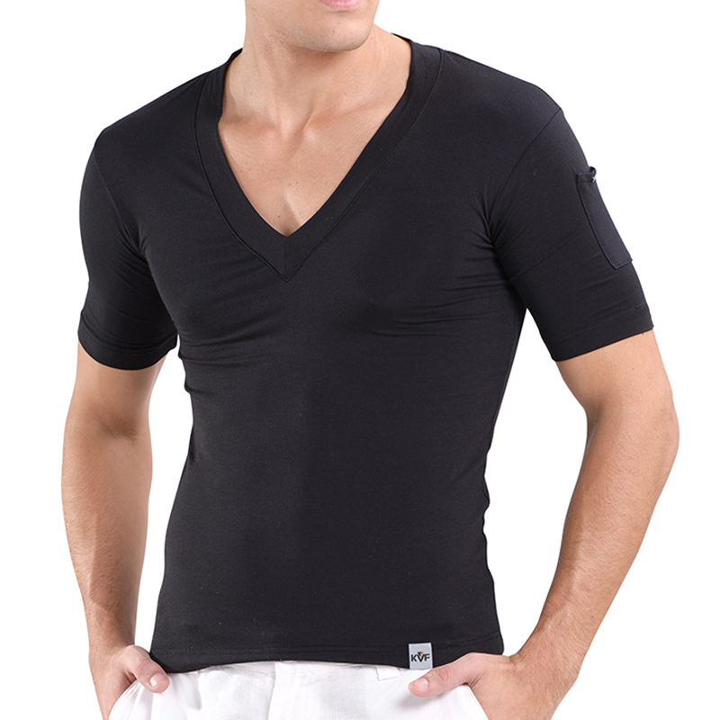 Men-Modal-Well-absorbent-Basic-T-Shirt-V-neck-Side-Pocket-Sleepwear-Undershirt-1371636