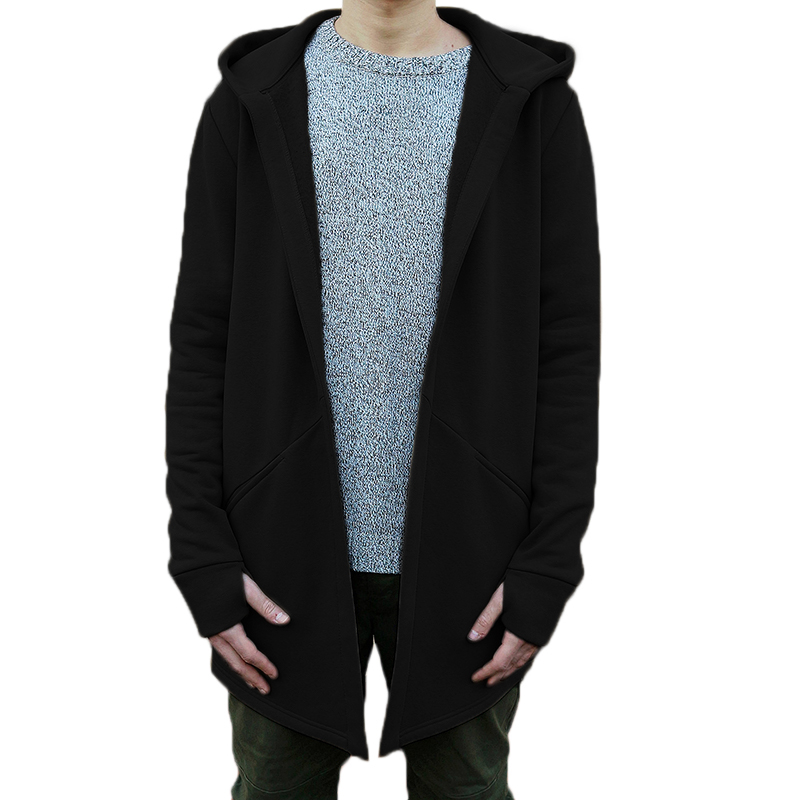 Casual-Mid-Long-Solid-Color-Long-Sleeve-Hoodie-Cardigans-For-Men-1368664