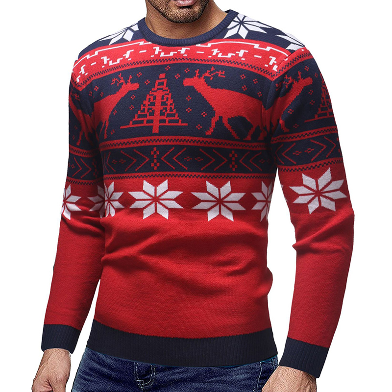 Men-Casual-Peaceful-Deer-Printed-Long-Sleeve-Pullovers-O-Neck-Slim-Sweaters-1375894