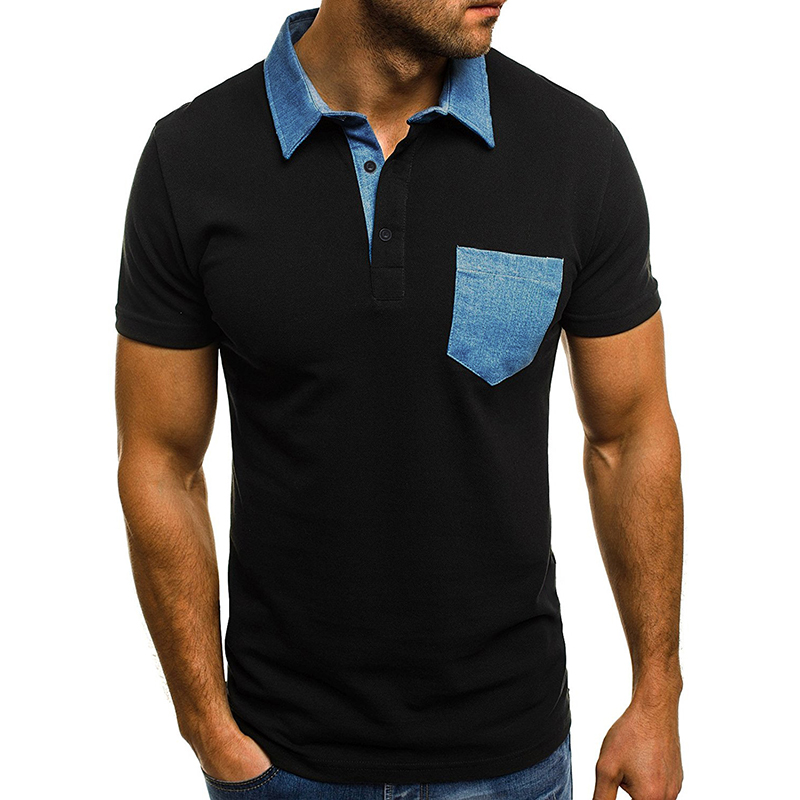 Mens-Casual-Lapel-Chest-Pocket-Color-Block-Short-Sleeved-Golf-Shirt-1325036
