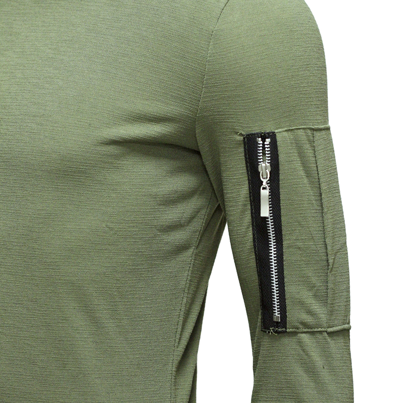 Arm-Zipper-Stitching-Pocket-Jacquard-T-shirts-Mens-Solid-Color-Long-Sleeved-Casual-Tops-Tees-1302577