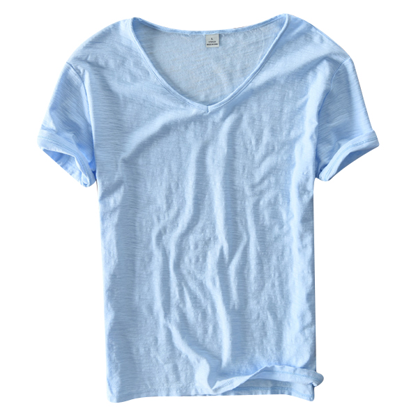 Basic-Section-Mature-Mens-Solid-Color-Tops-8-Colors-Summer-Thin-Casual-V-neck-Short-Sleeved-T-shirt-1267294