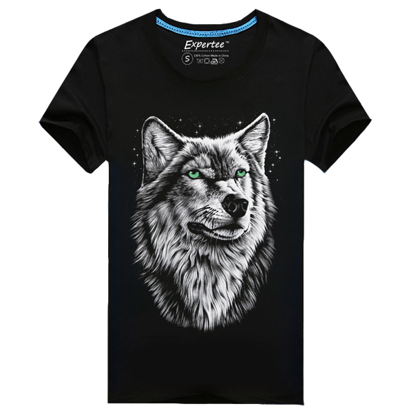 Men-Cotton-Blended-3D-Printed-Noctilucent-Wolf-Short-Sleeve-T-shirt-980460
