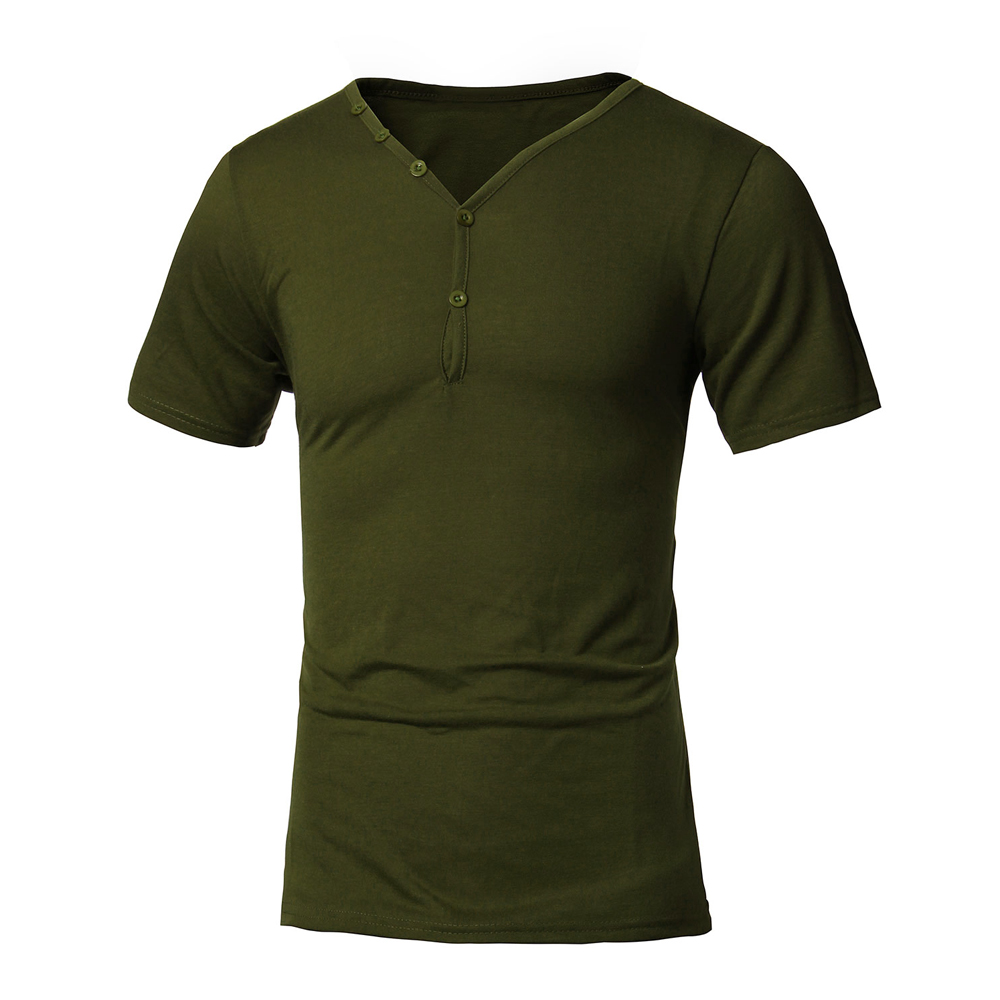 Men-Summer-Cotton-Blended-Solid-Button-Short-Sleeve-V-neck-T-shirt-991101