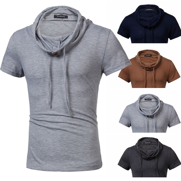Mens-Solid-Color-Piles-Collar-Fashion-Casual-Slim-Short-Sleeve-T-shirt-995693