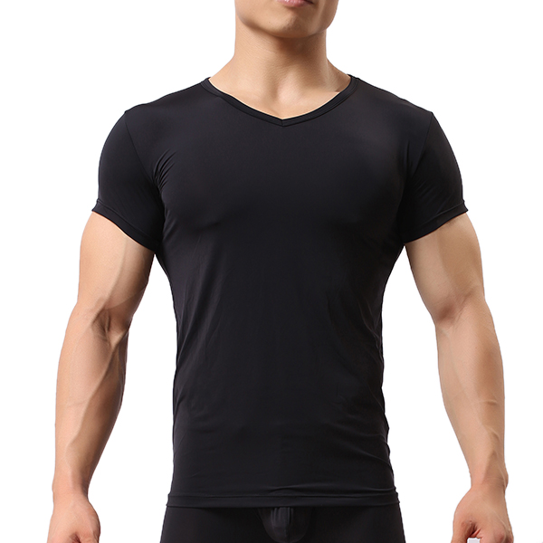 Mens-Sports-Primer-Sexy-Tops-Pure-Color-Elastic-Bodybuilding-Comfortable-Wear-T-shirt-1135574
