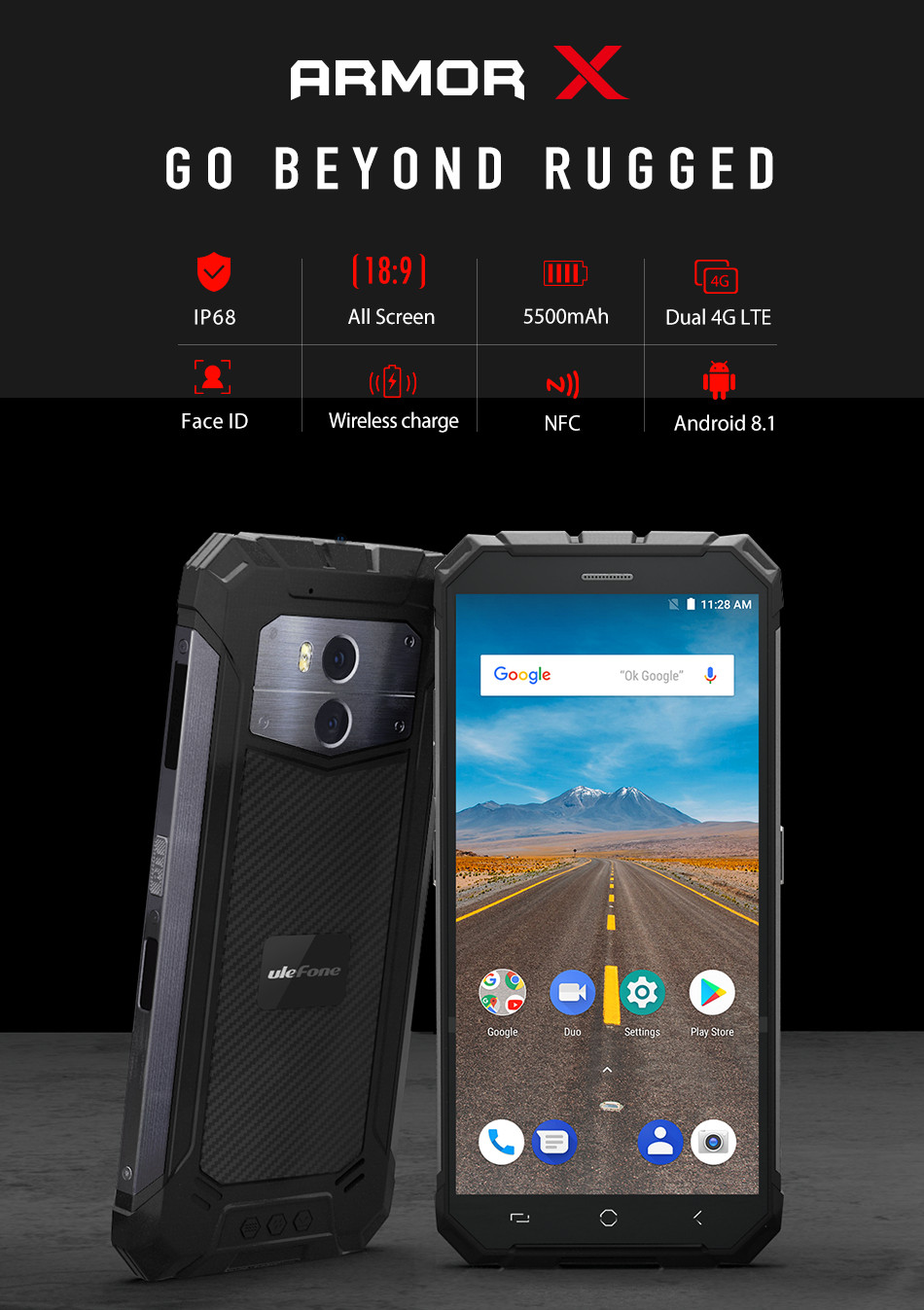 Ulefone-Armor-X-5500mAh-IP68-NFC-Wireless-Charge-55-Inch-2GB-16GB-MT6739-Quad-core-4G-Smartphone-1287081