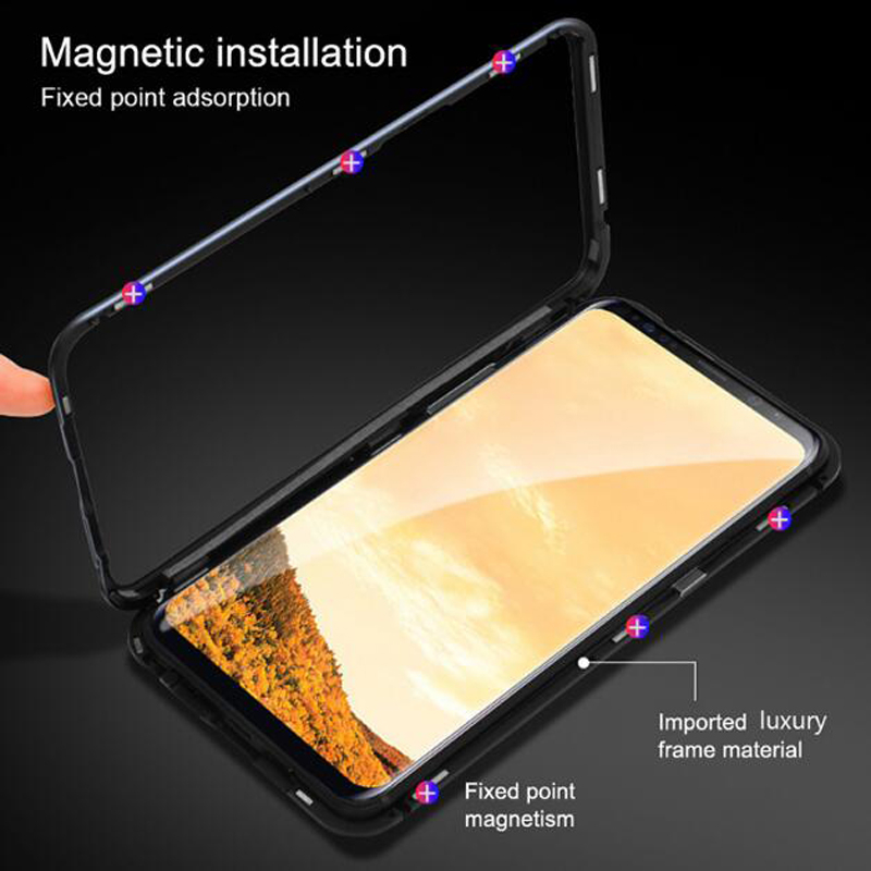 Bakeey-360deg-Magnetic-Adsorption-Metal-Tempered-Glass-Flip-Protective-Case-for-Huawei-Mate-20-Lite-1494681