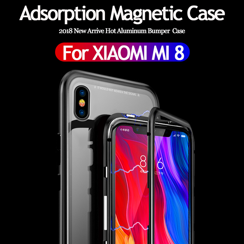 Bakeey-360deg-Magnetic-Adsorption-Flip-Metal-Clear-Tempered-Glass-Protective-Case-for-Xiaomi-Mi8-Mi--1329990