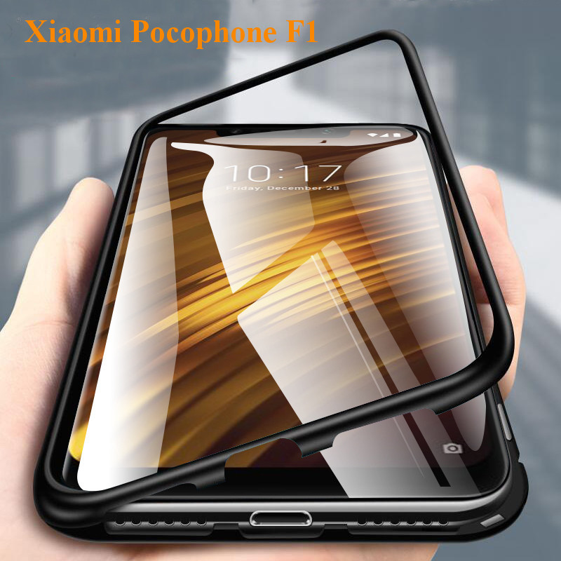 Bakeey-360deg-Magnetic-Adsorption-Metal-Tempered-Glass-Flip-Protective-Case-for-Xiaomi-Pocophone-F1-1396393
