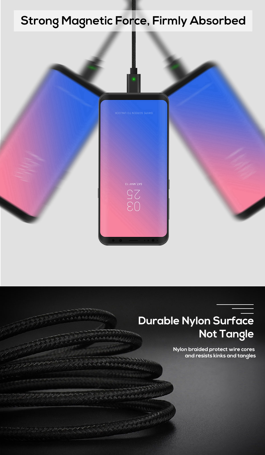 TOPK-F-Line-24A-Type-C-LED-Magnetic-Braided-Fast-Charging-Data-Cable-1M-For-Smart-Phone-Tablet-1374180