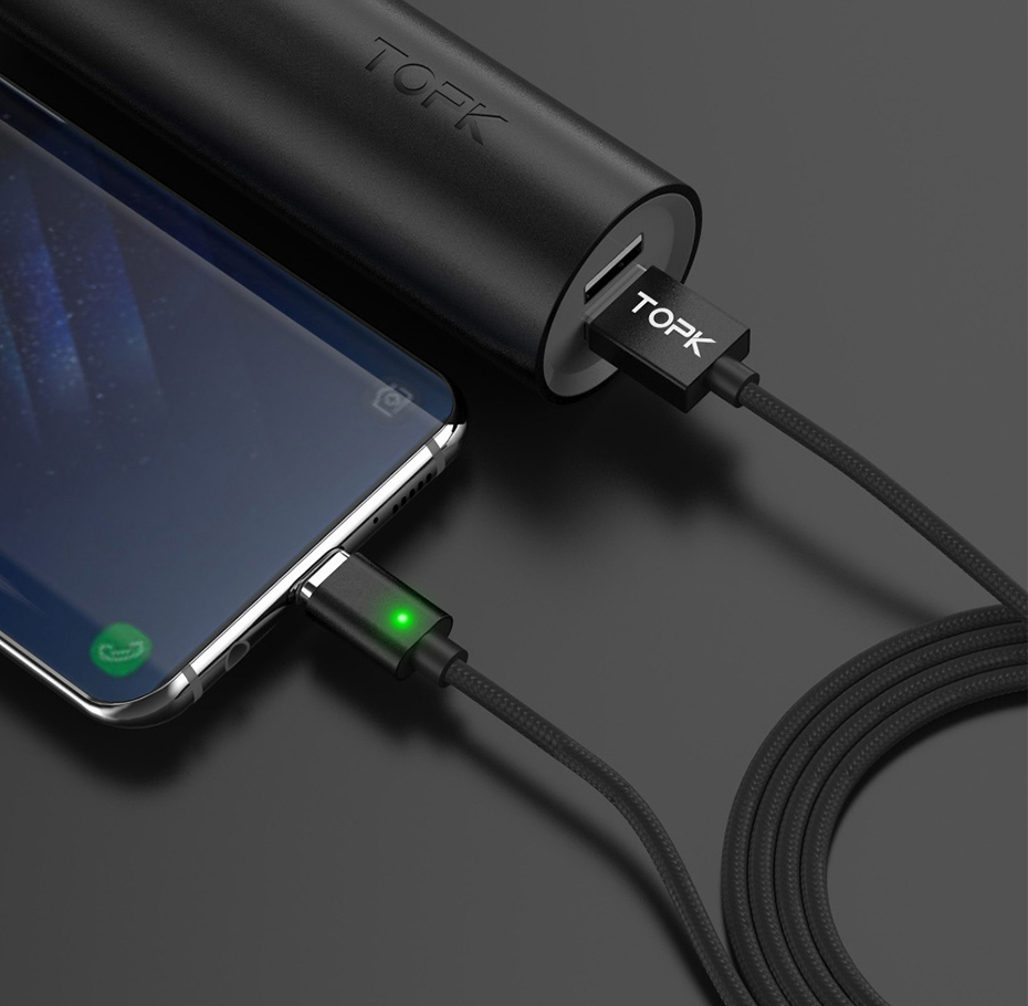 TOPK-F-Line-24A-Type-C-LED-Magnetic-Braided-Fast-Charging-Data-Cable-1M-For-Smart-Phone-Tablet-1374180