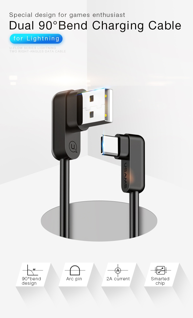USAMS-Dual-90-Degree-Angle-Type-C-Fast-Charging-Data-Cable-12M-For-Oneplus-5t-Xiaomi-6-Mi-A1-Mix-2S-1294950