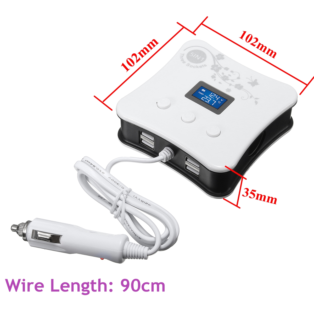 4-USB-3-Way-Triple-Car-Charger-Socket-Splitter-LED-Light-Voltmeter-Temperature-1160350