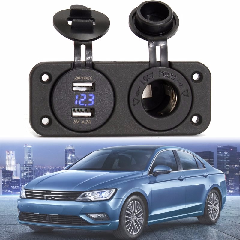 DC12-24V-Cigarette-Lighter-Socket2-Dual-USB-PortsLED-Digital-Display-Voltmeter-For-iphoneX-Samsung-1235956